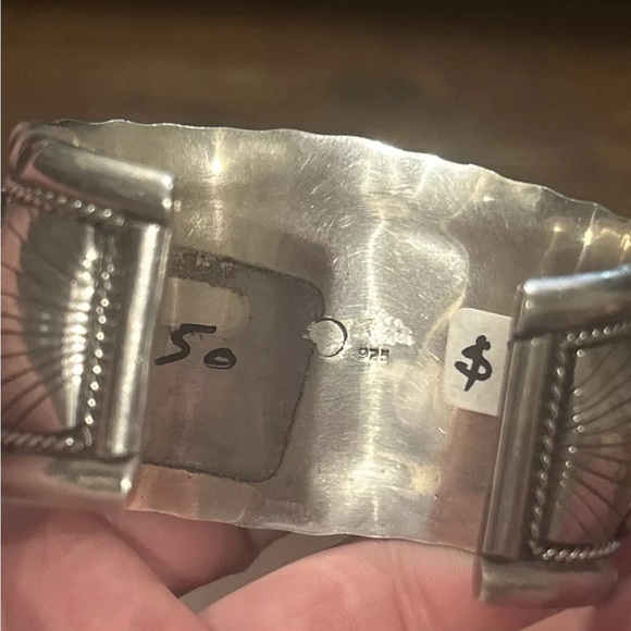 STERLING SILVER NATIVE AMERICAN VTG WIDE TURQUOISE FLORAL CUFF BRACELET 100g 925 - Picture 11 of 15